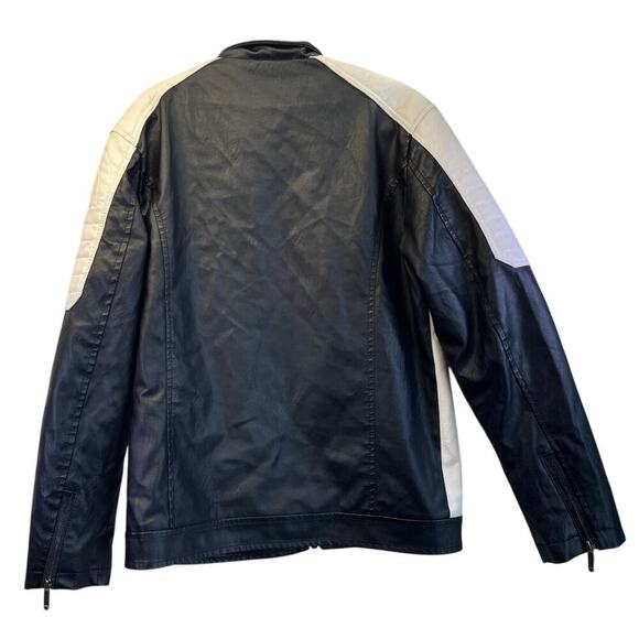 American Breed Mens XL Black/White 100% P Leather Racer/BikerFleece Jacket FLAWS - Picture 2 of 16